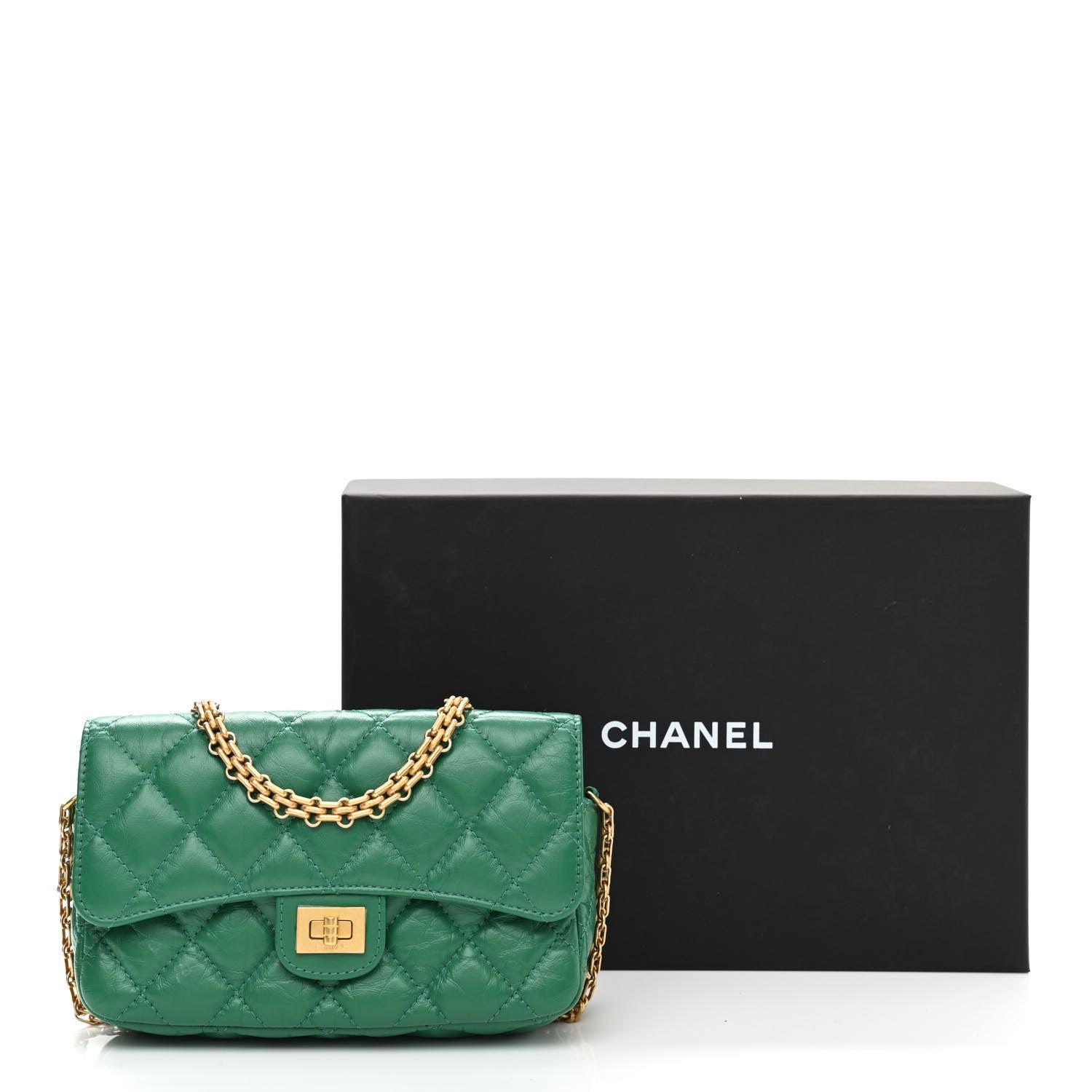 Chanel Aged Calfskin Quilted 2.55 Reissue Flap Pouch With Chain Green 13 of 13