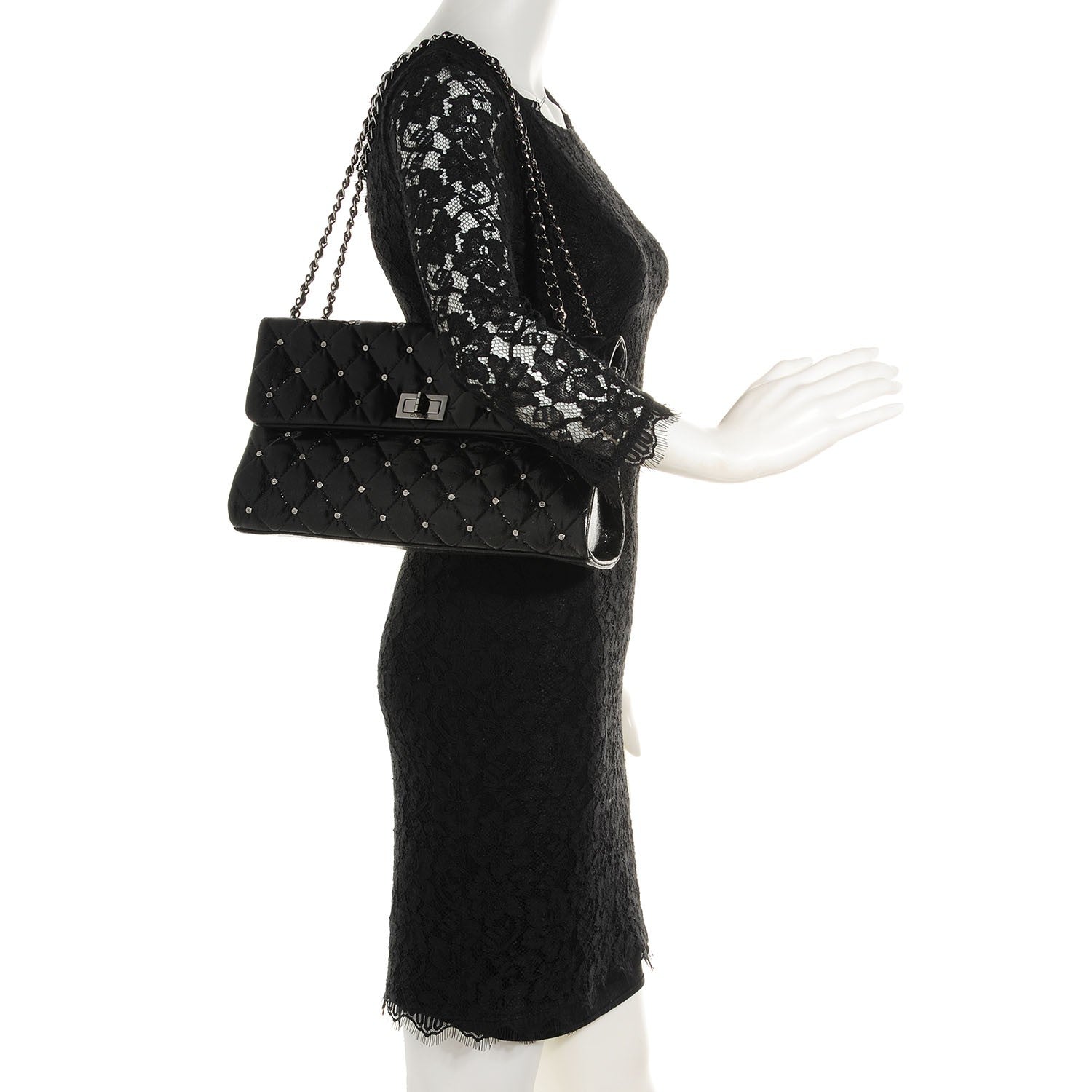 Chanel Glazed Crackled Calfskin Studded Mademoiselle Flap Black 2 of 8
