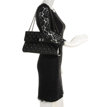 Chanel Glazed Crackled Calfskin Studded Mademoiselle Flap Black 2 of 8