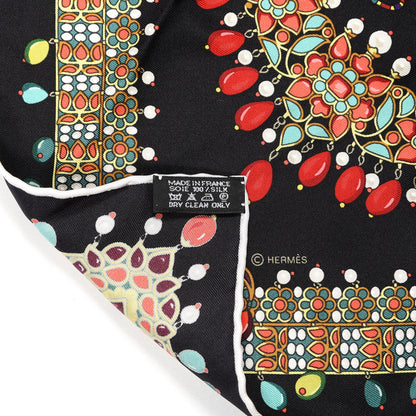 Hermes Silk Parures Des Maharajas Scarf 90 Black Jaune Corail 2 of 3