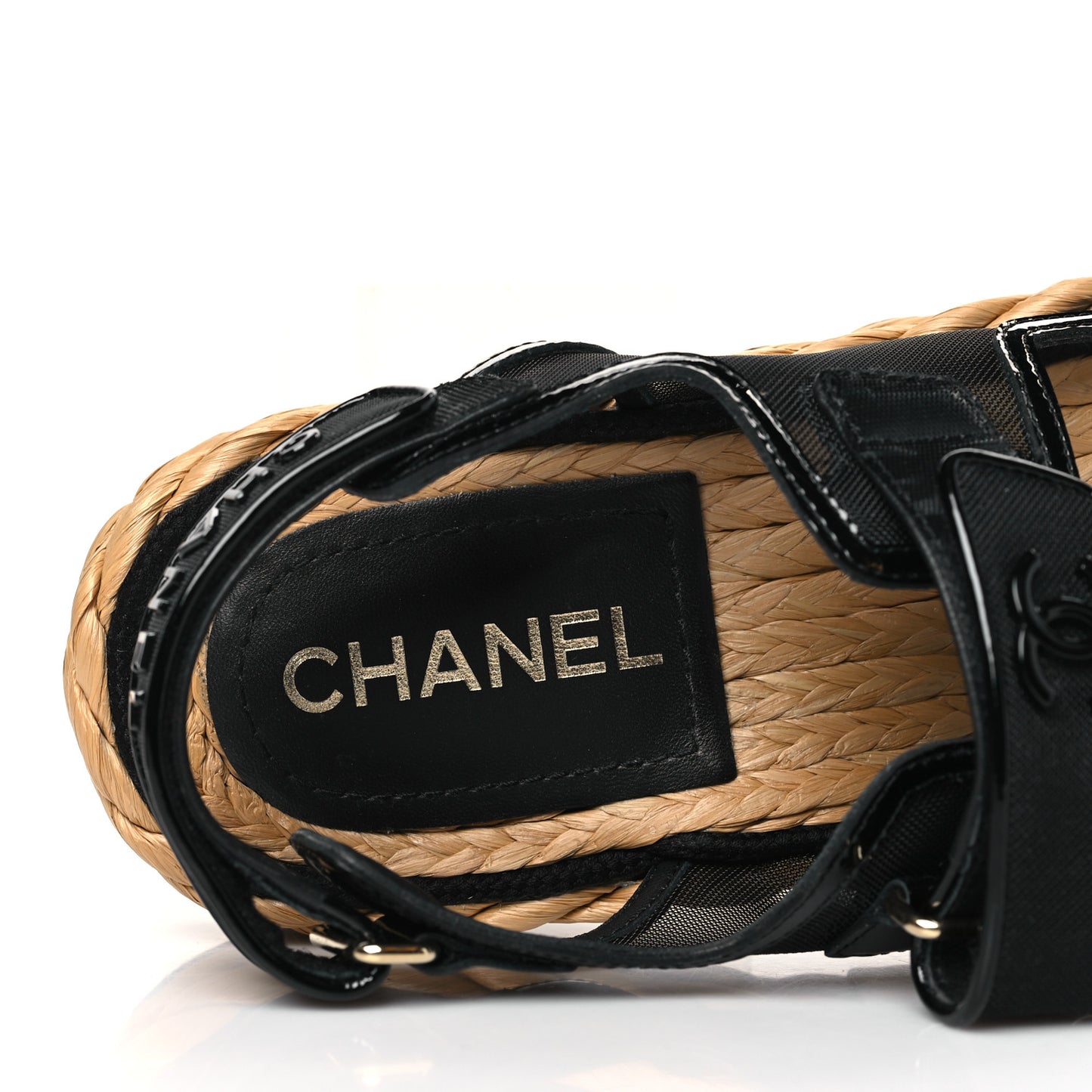 Mesh Patent Calfskin Velcro Dad Sandals 38 Black