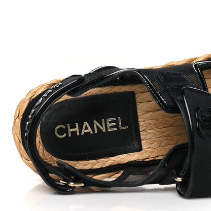 Chanel Mesh Patent Calfskin Velcro Dad Sandals 38 Black 7 of 9