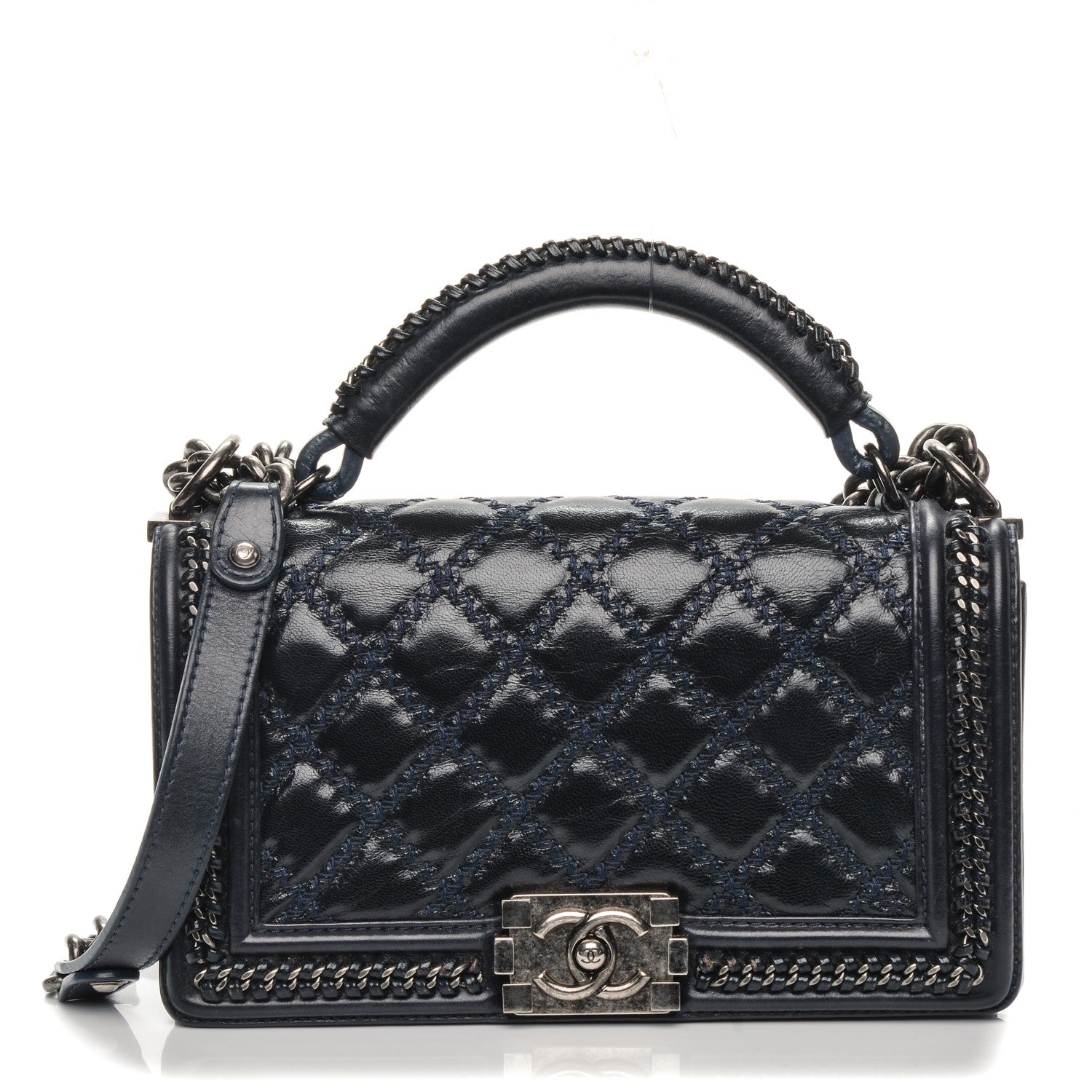 Chanel Calfskin Quilted Medium Boy Top Handle Flap Blue 1 of 7