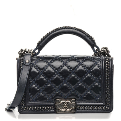 Chanel Calfskin Quilted Medium Boy Top Handle Flap Blue 1 of 7