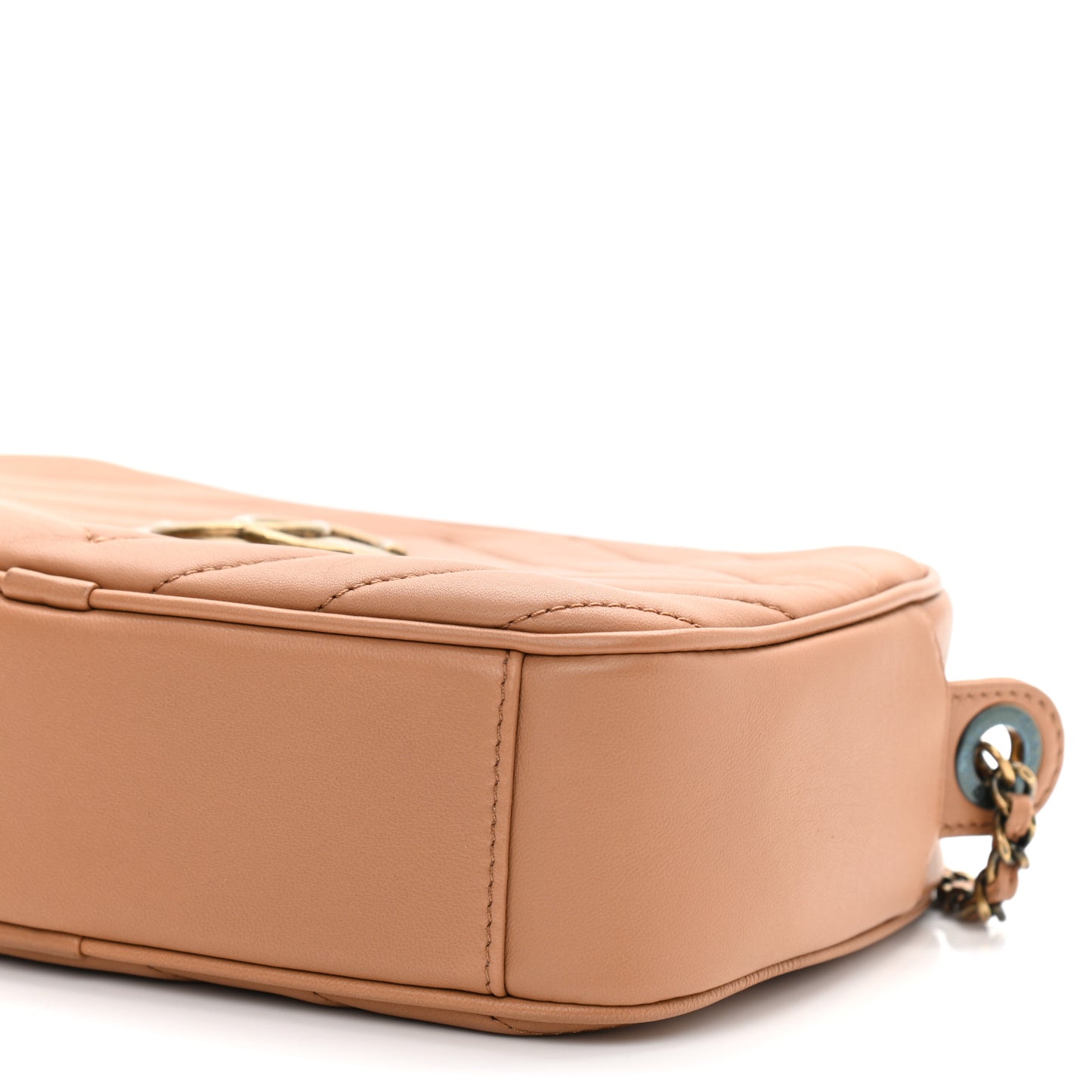 Lambskin Chevron Quilted Pyramid CC Camera Case Camel
