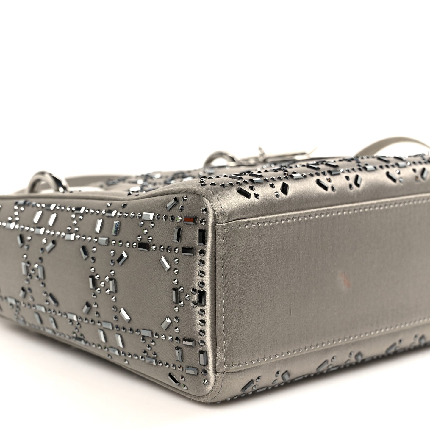 Satin Crystal Cannage Mini Lady Dior Gray