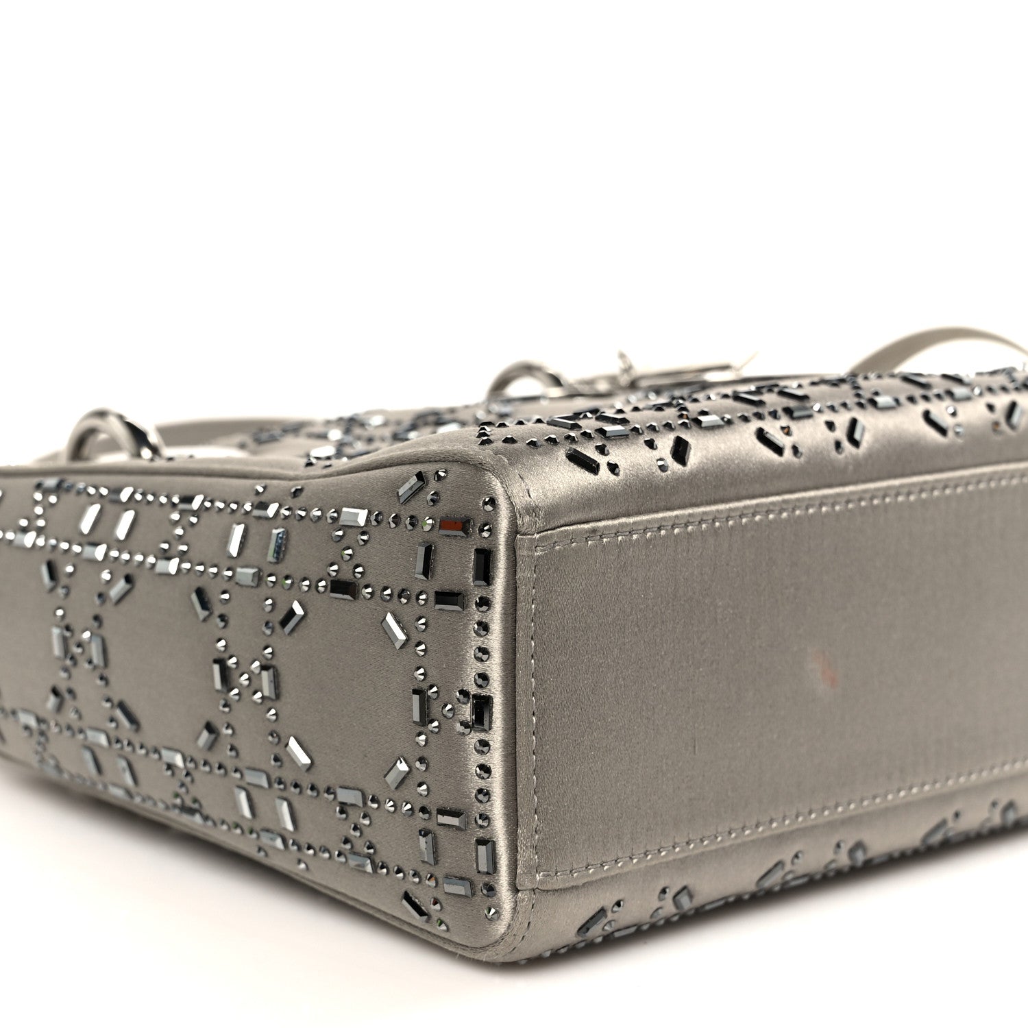 Christian Dior Satin Crystal Cannage Mini Lady Dior Gray 9 of 10