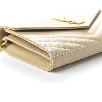 Saint Laurent Grain De Poudre Matelasse Chevron Monogram Chain Wallet Nude Powder 6 of 10