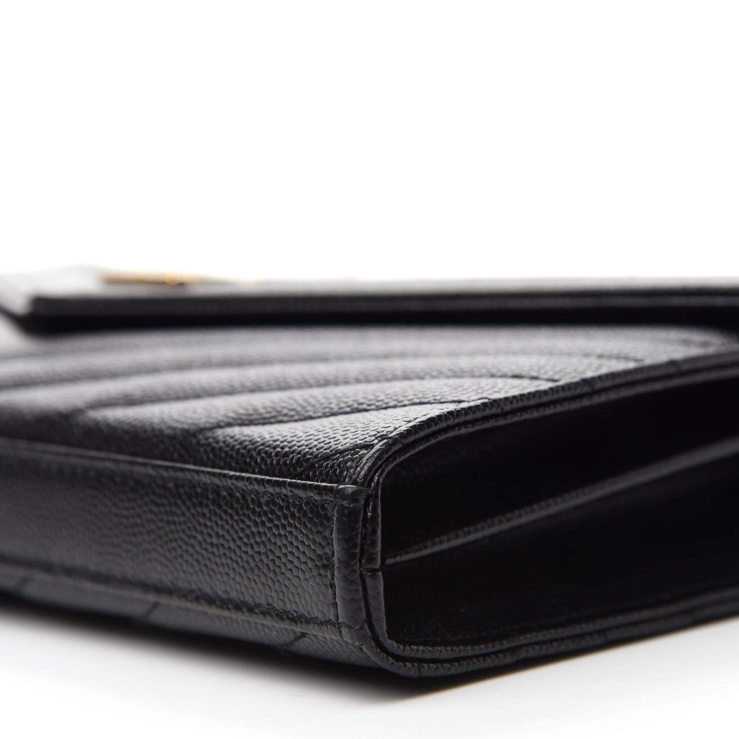 Saint Laurent Grain De Poudre Matelasse Chevron Monogram Chain Wallet Black 7 of 11