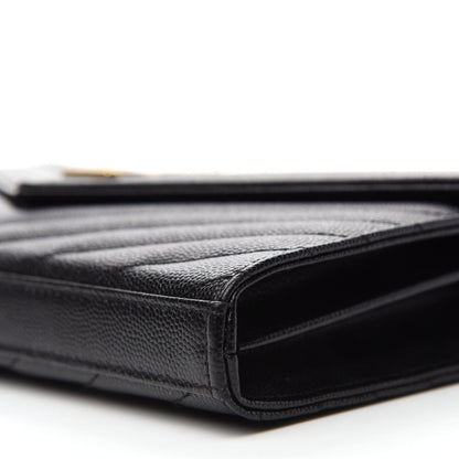 Saint Laurent Grain De Poudre Matelasse Chevron Monogram Chain Wallet Black 7 of 11