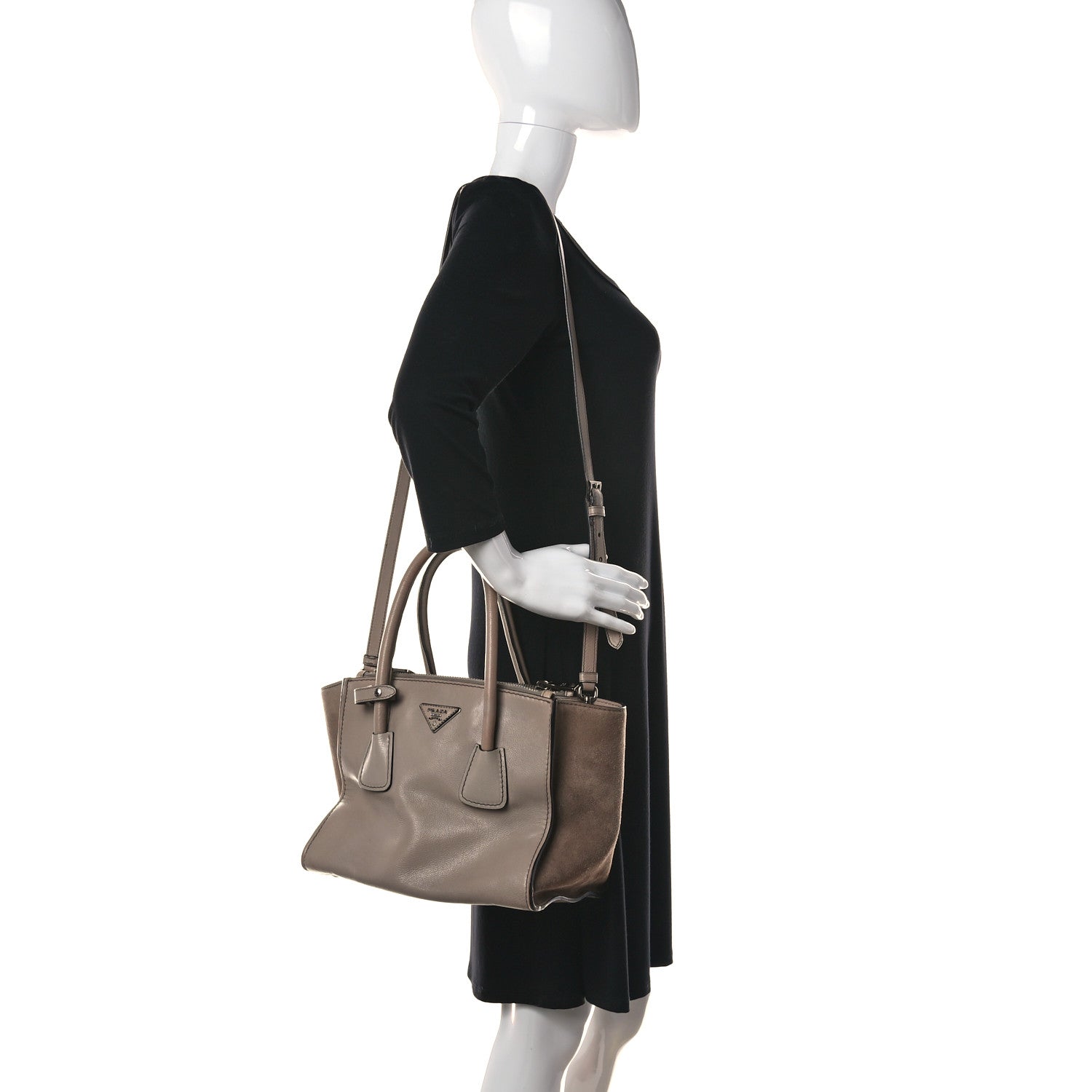 Prada Glace Calf Suede Twin Pocket Tote Pomice 2 of 10