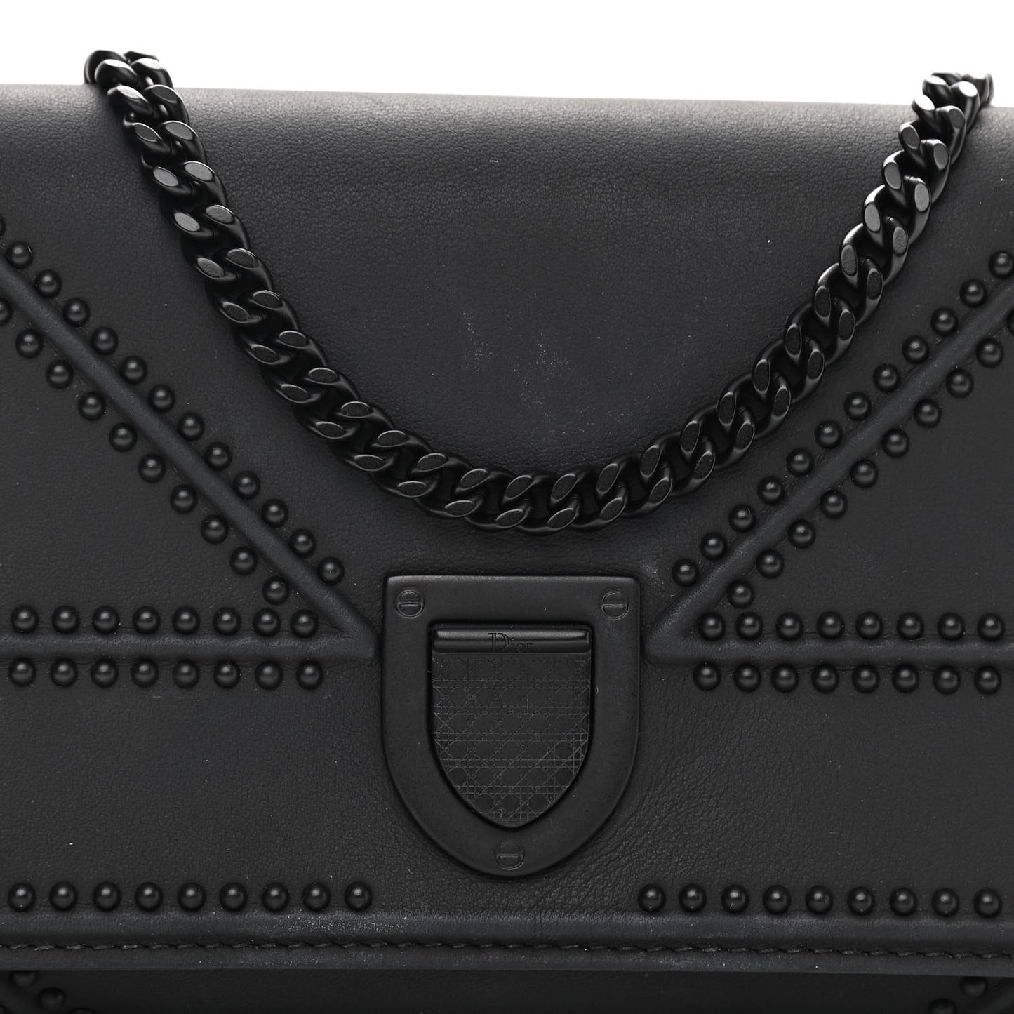 Ultra Matte Calfskin Studded Diorama Croisiere Chain Wallet Black