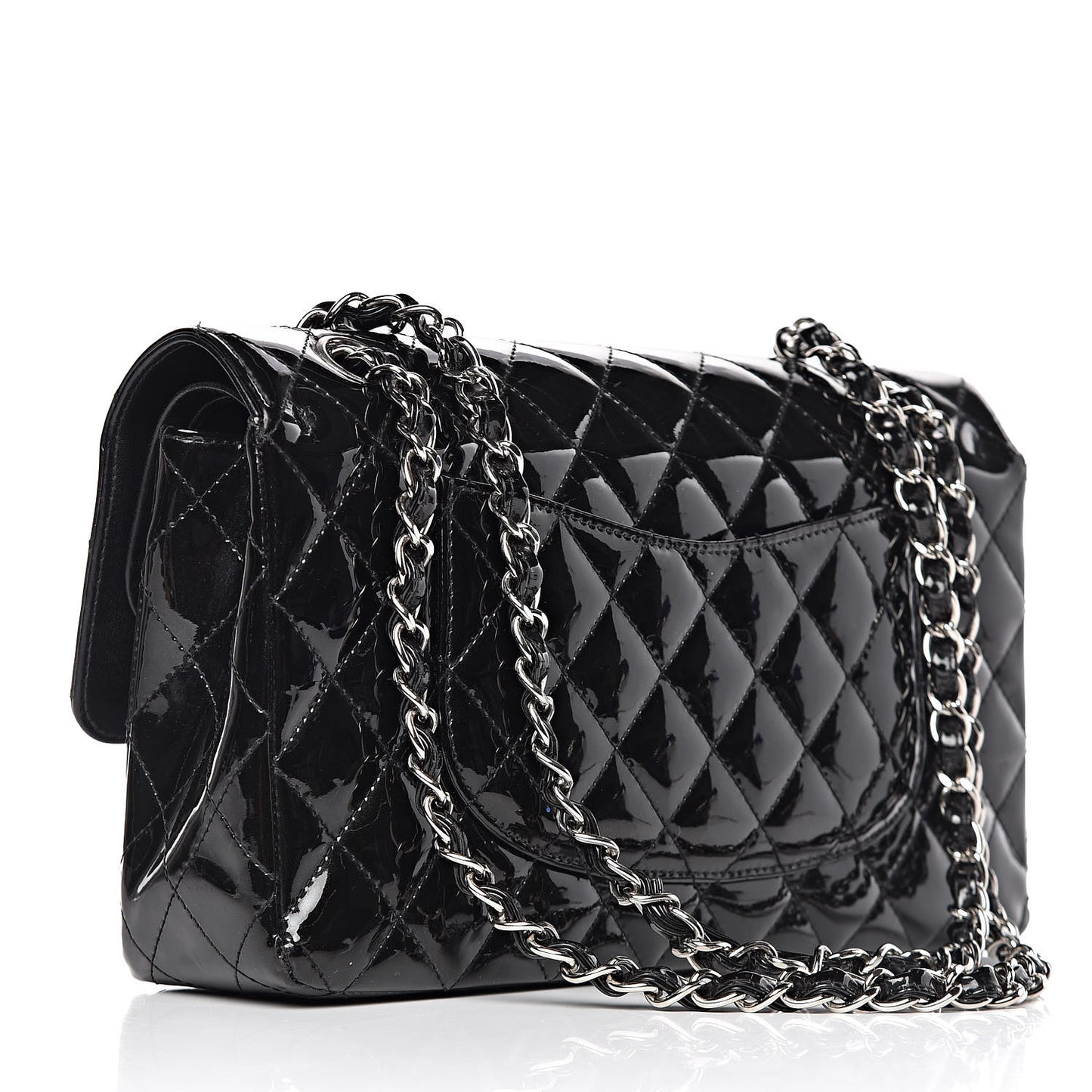 Patent Quilted Medium Double Flap Black