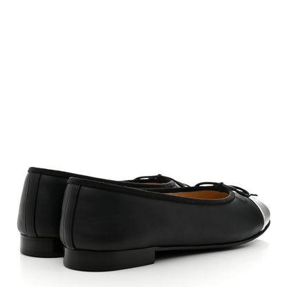 Chanel Calfskin Metallic Goatskin CC Cap Toe Ballerina Flats 39 Black Silver 4 of 9