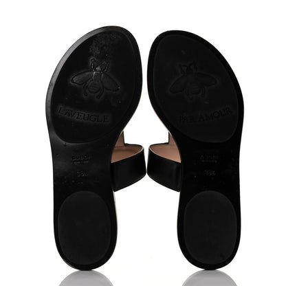 Gucci Calfskin GG Marmont Thong Sandals 38.5 Black 6 of 9