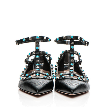 Valentino Garavani Pebbled Calfskin Rockstud Rolling Cage Ballerina Flats 41 Black 2 of 7