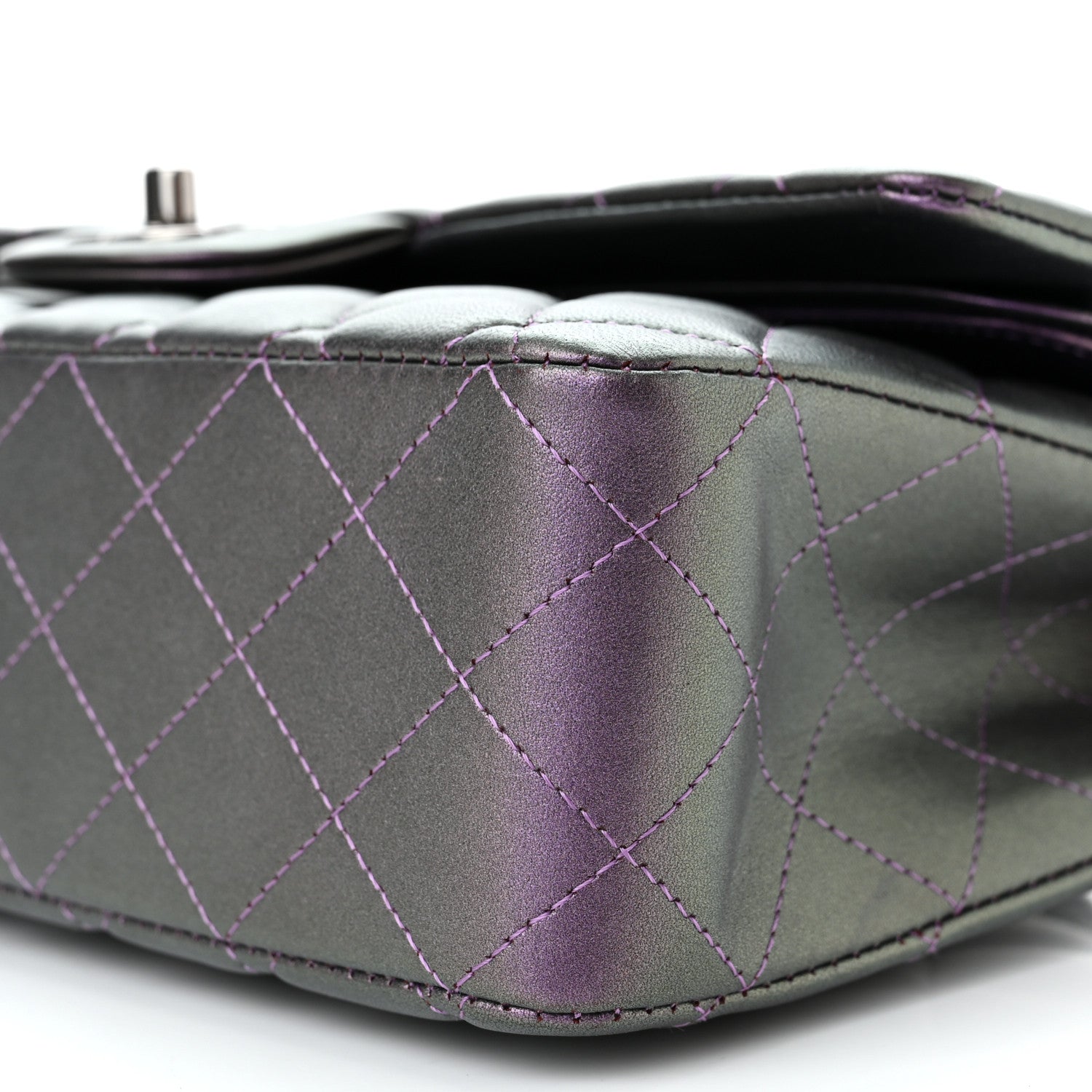 Chanel Iridescent Lambskin Quilted Medium Double Flap Dark Purple 10 of 11
