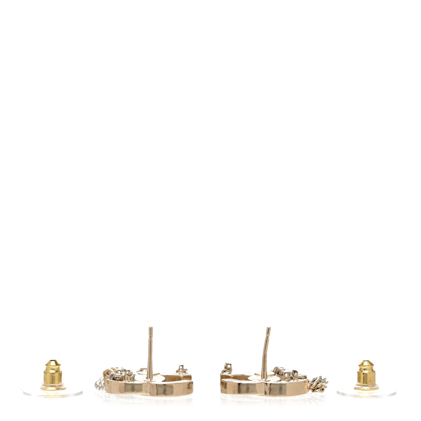 Crystal Chain CC Earrings Gold