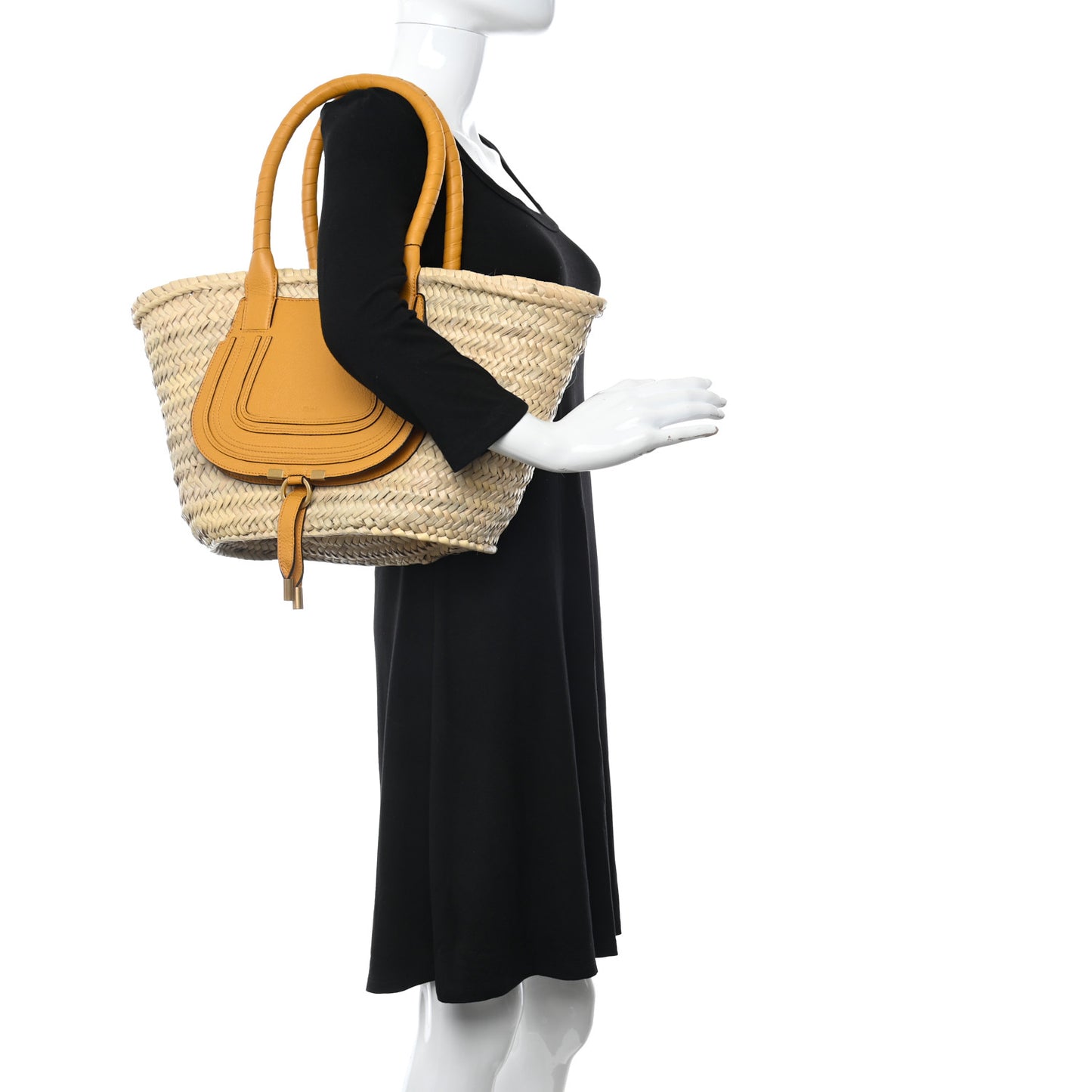 Raffia Small Grain Calfskin Medium Marcie Basket Yellow