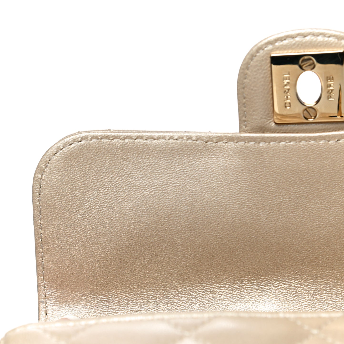 Metallic Lambskin Quilted Extra Mini V For Victory Flap Light Gold