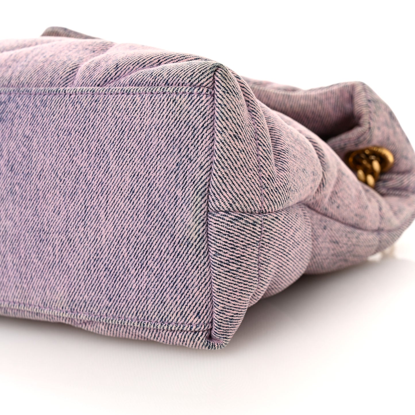 Denim Quilted Small Loulou Puffer Monogram Chain Satchel Bleached Lilac
