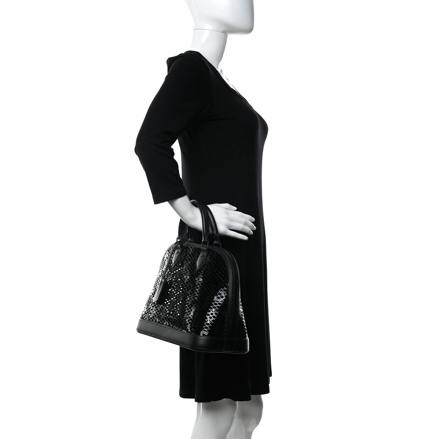 Patent Calfskin Laced Monogram Alma PM Black