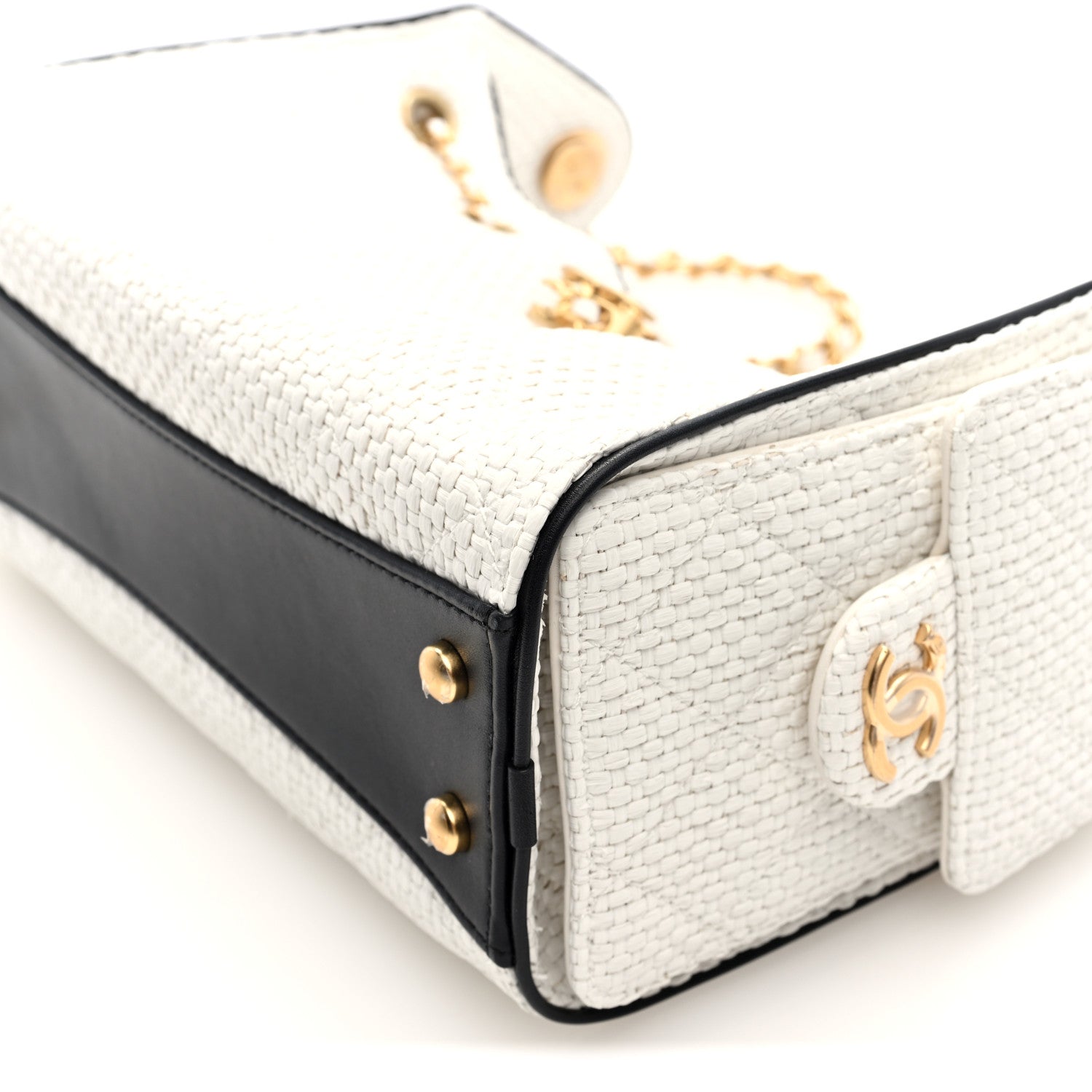 Chanel Braided Raffia Calfskin Mini Chanel 25 Handbag White Black 9 of 9
