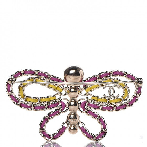 Chanel Lambskin Chain Pearl CC Butterfly Brooch Pink Yellow Gold 3 of 5