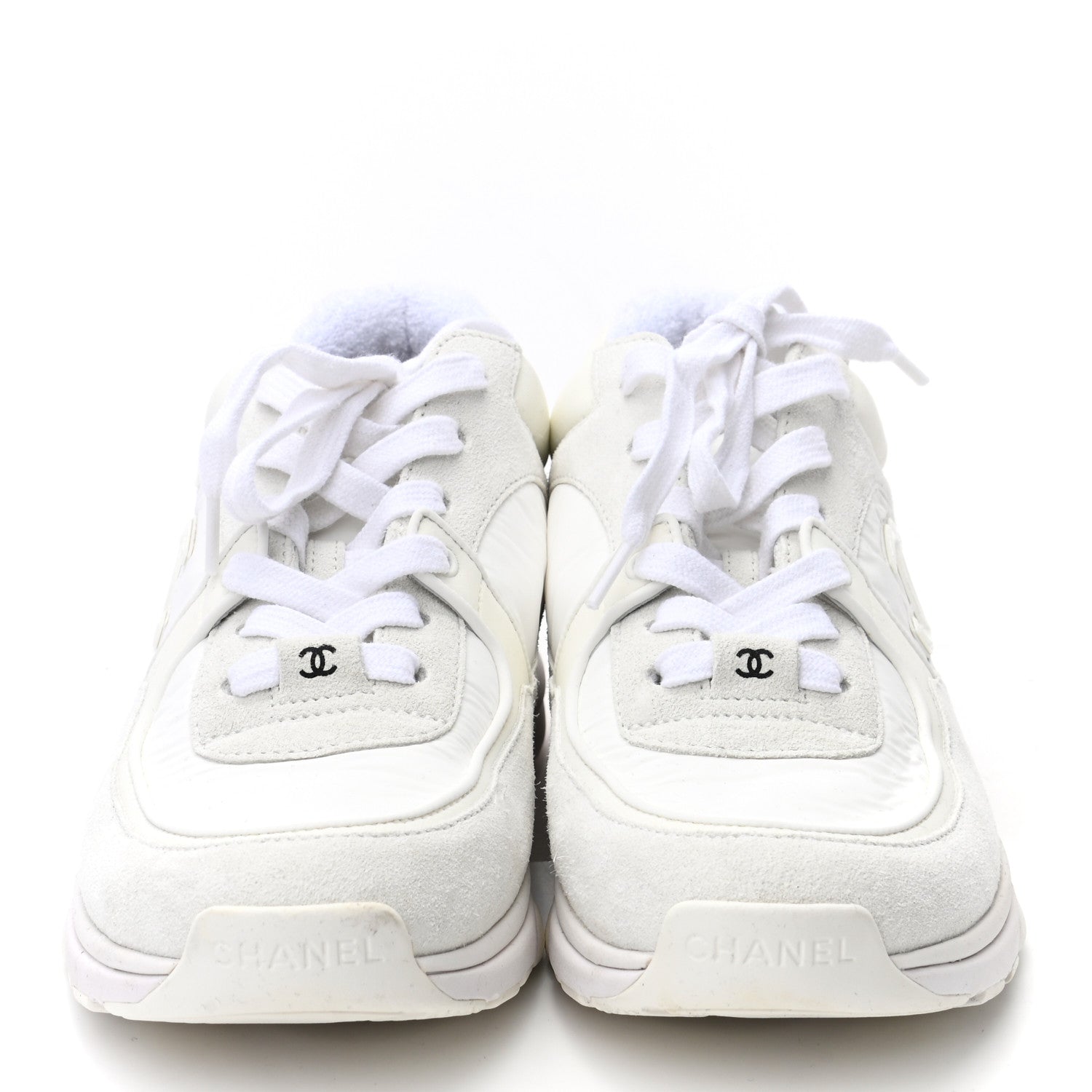 Chanel Suede Calfskin Fabric CC Sneakers 37 White 2 of 8
