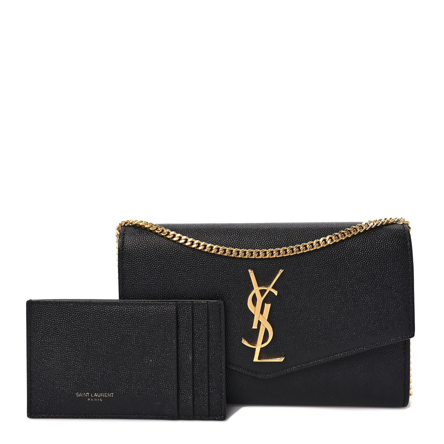 Saint Laurent Grain de Poudre Uptown Chain Wallet Black 1 of 10