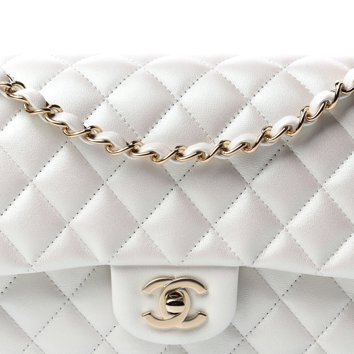 Chanel Iridescent Calfskin Quilted Medium Double Flap Ivory 11 of 11