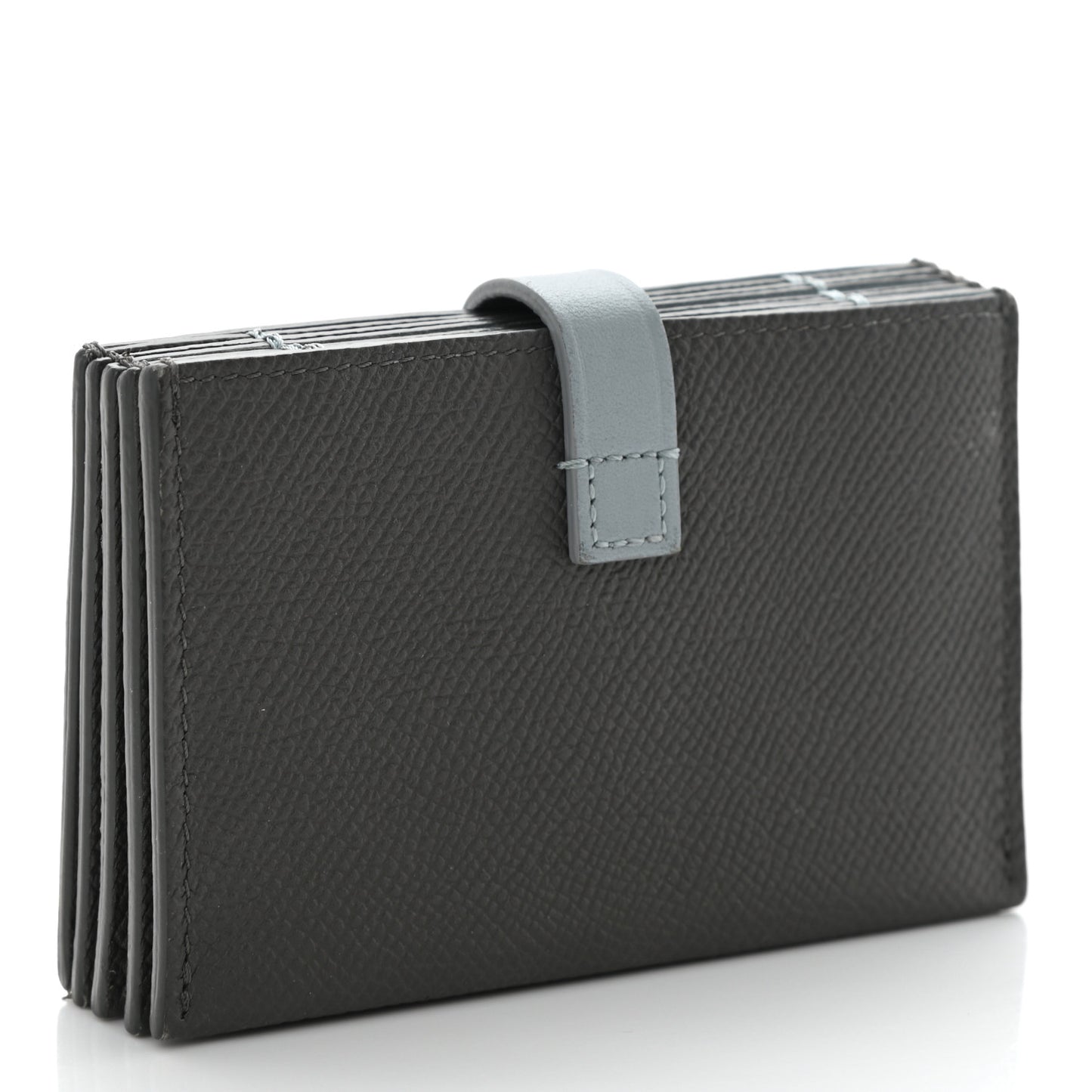 Grained Shiny Calfskin Accordion Card Holder Grey