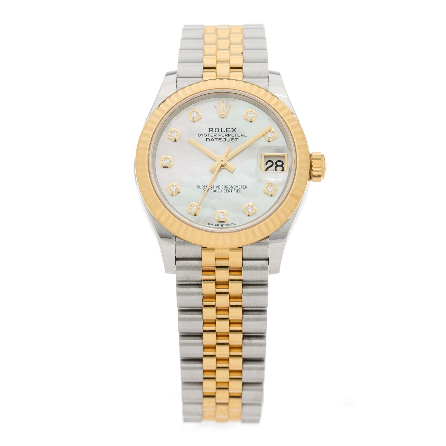 Rolex Stainless Steel 18K Yellow Gold Diamond Mother of Pearl 31mm Oyster Perpetual Datejust Watch 278273 1 of 5
