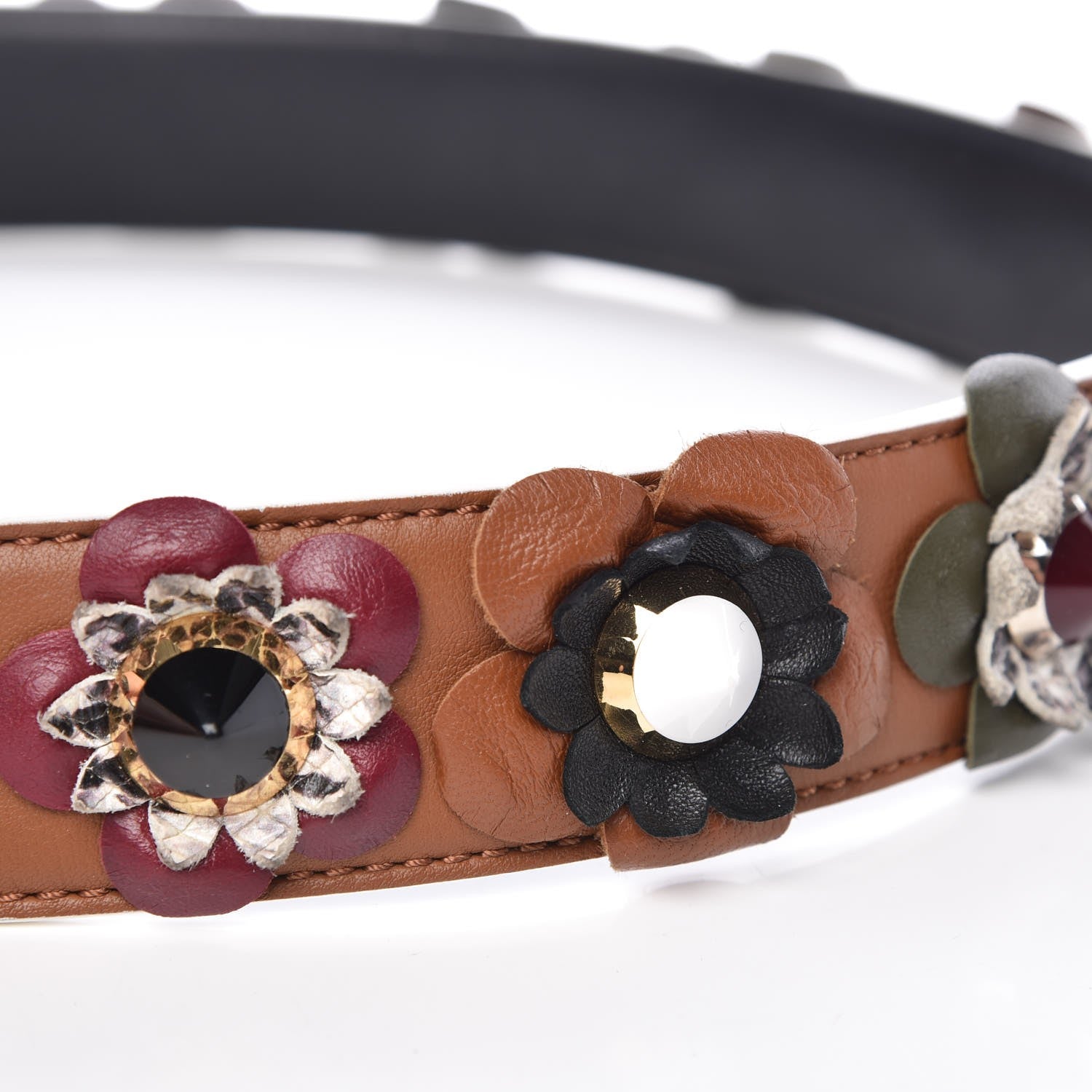 Fendi Calfskin Elaphe Flowerland Studded Strap You Brown Multicolor 6 of 7