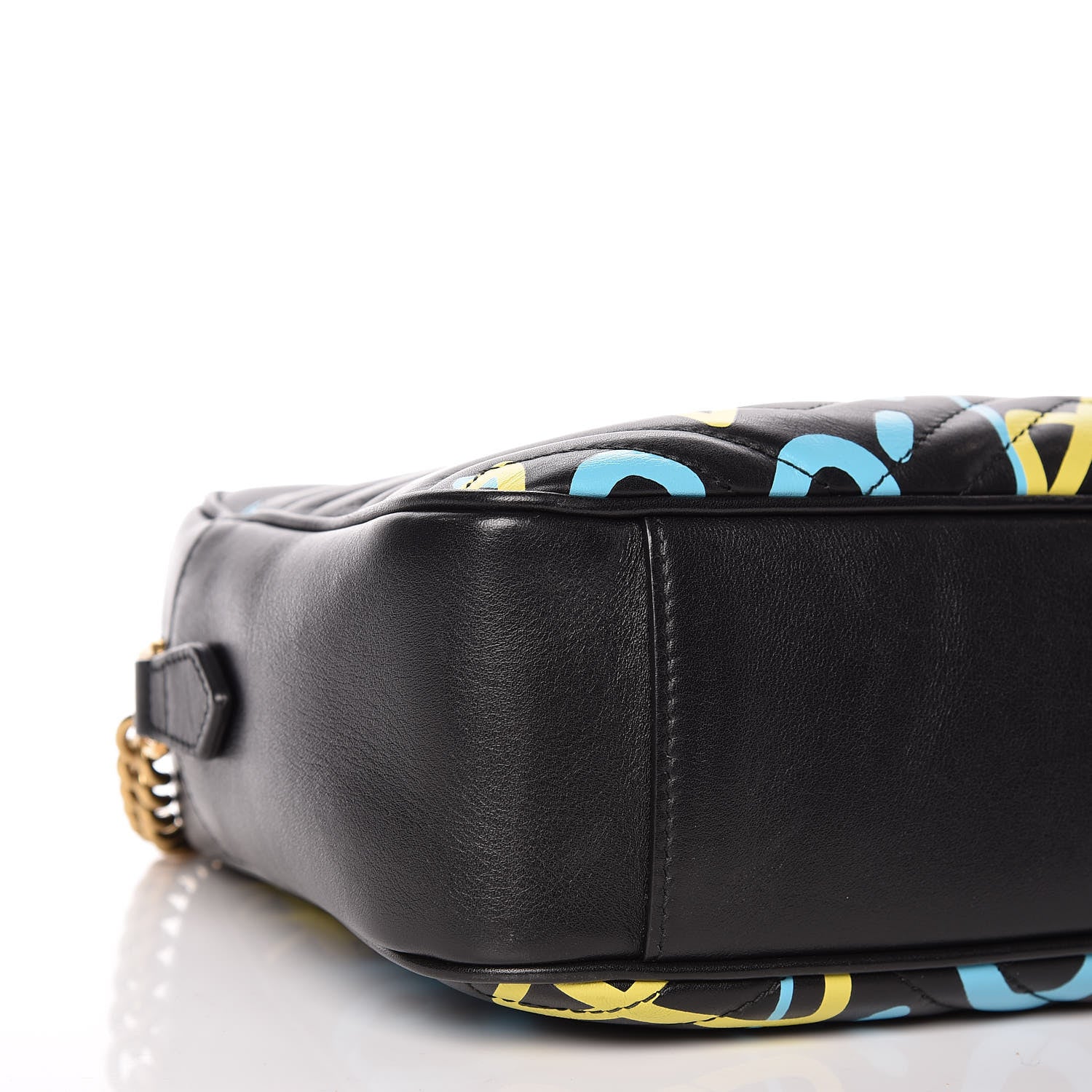 Gucci Calfskin Matelasse GucciGhost Medium GG Marmont Chain Shoulder Bag Black New Acquamarine 5 of 10