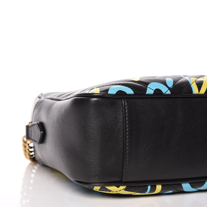 Gucci Calfskin Matelasse GucciGhost Medium GG Marmont Chain Shoulder Bag Black New Acquamarine 5 of 10