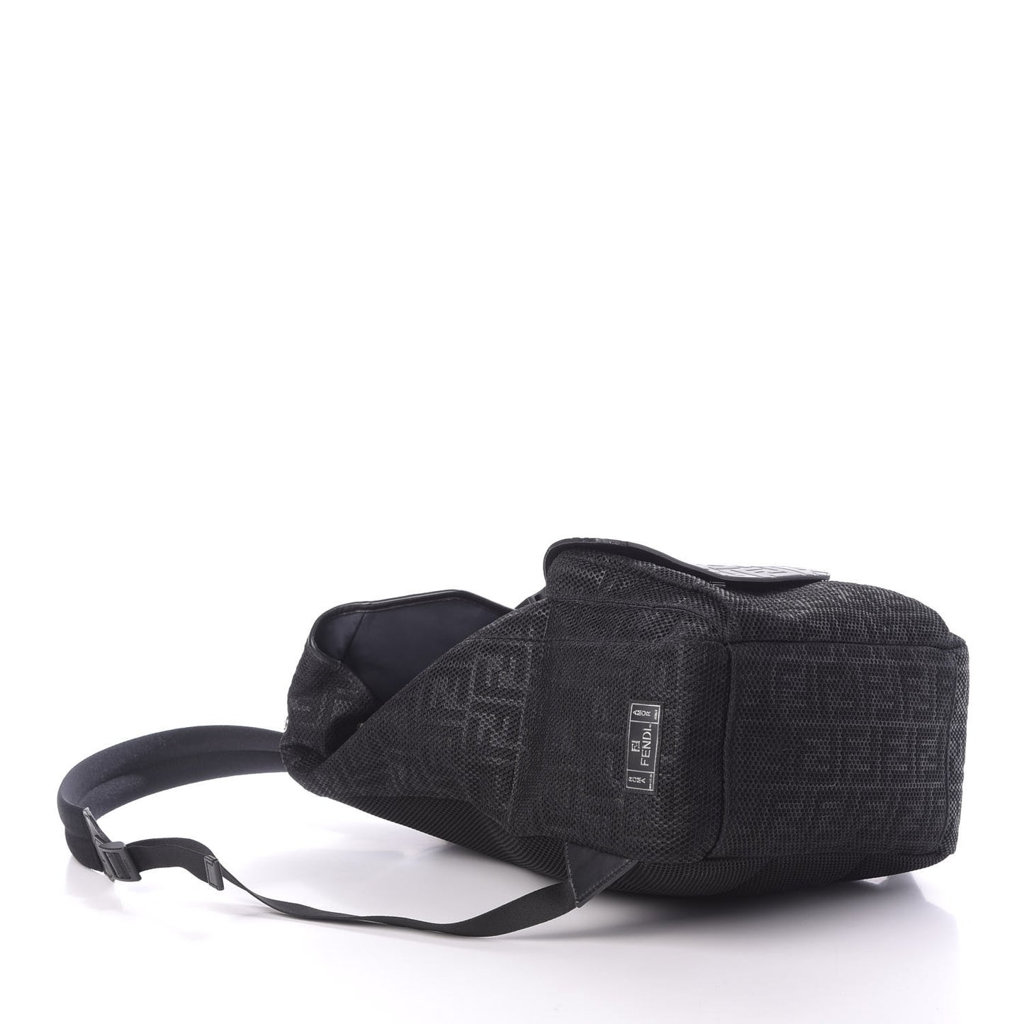 Mesh Cuoio Romano Vitello Stampa FF 1974 Embossed Logo Plate Backpack Black