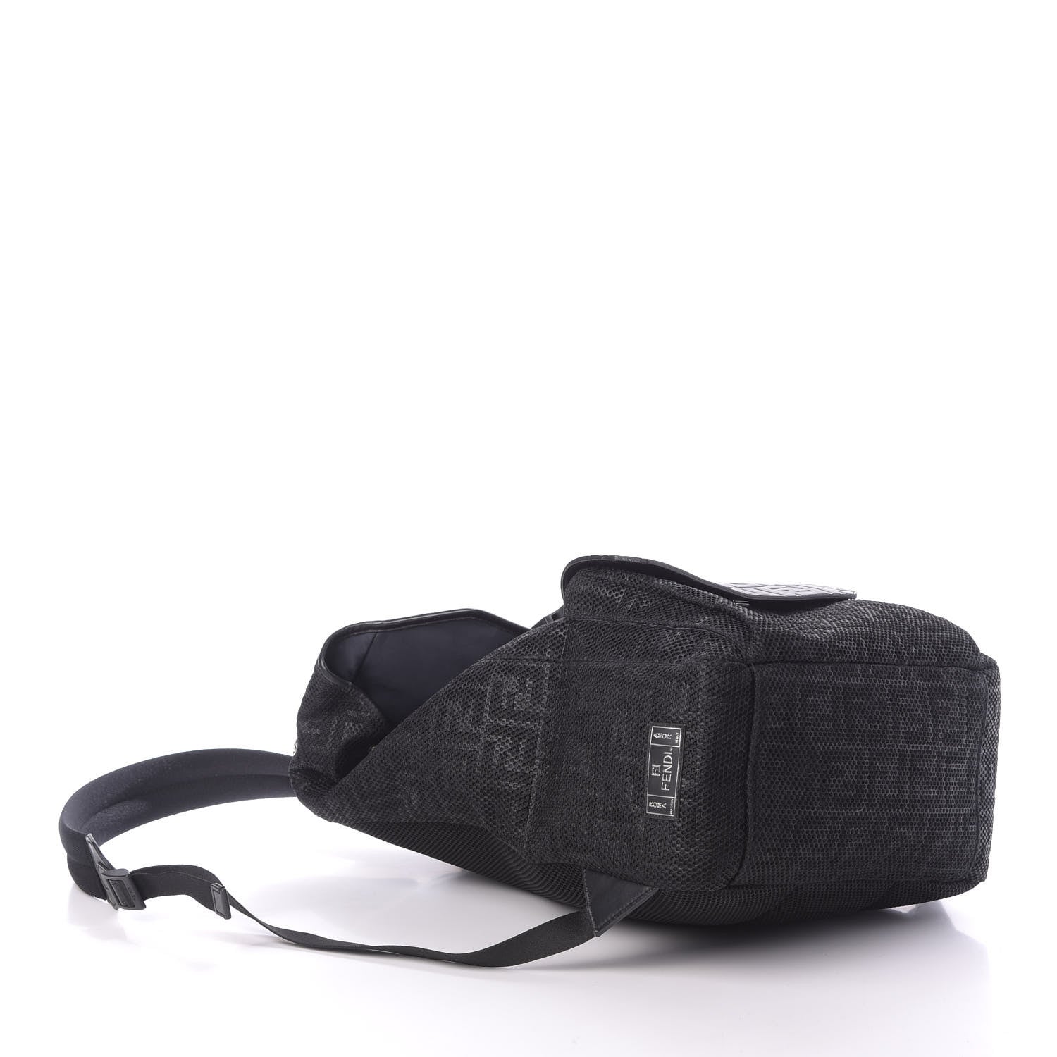 Fendi Mesh Cuoio Romano Vitello Stampa FF 1974 Embossed Logo Plate Backpack Black 3 of 9