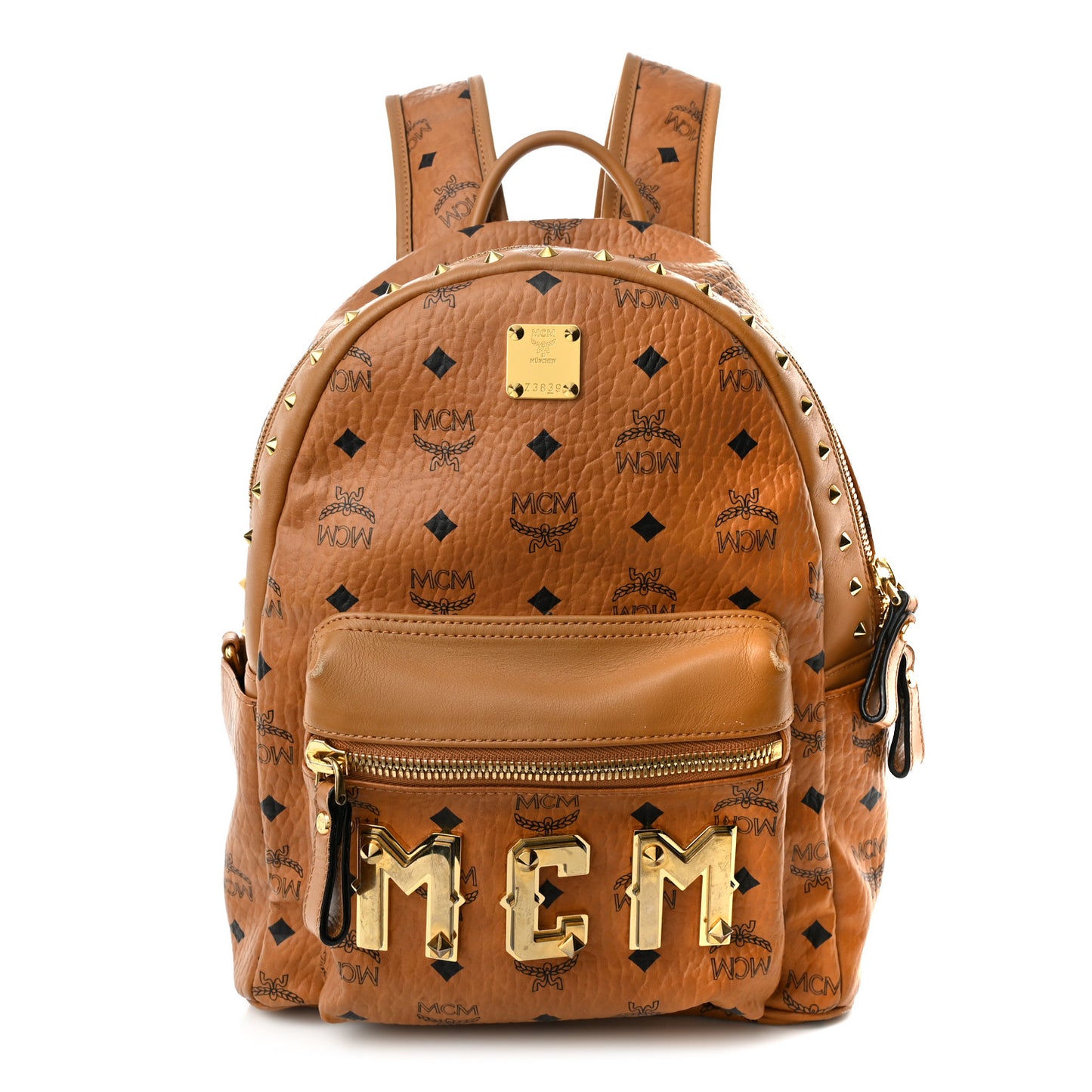 Visetos Studded Small Stark M Logo Collection Backpack Cognac