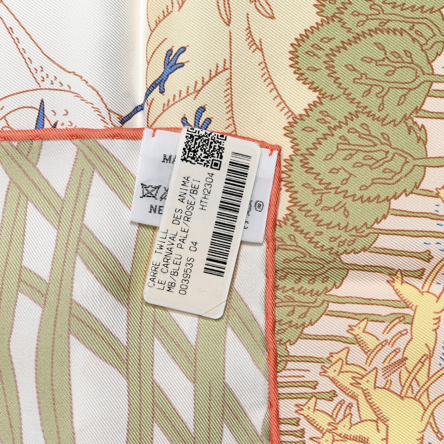 Silk Le Carnaval des Animaux Scarf 90 Bleu Pale Rose Beige