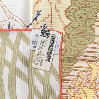 Hermes Silk Le Carnaval des Animaux Scarf 90 Bleu Pale Rose Beige 3 of 4