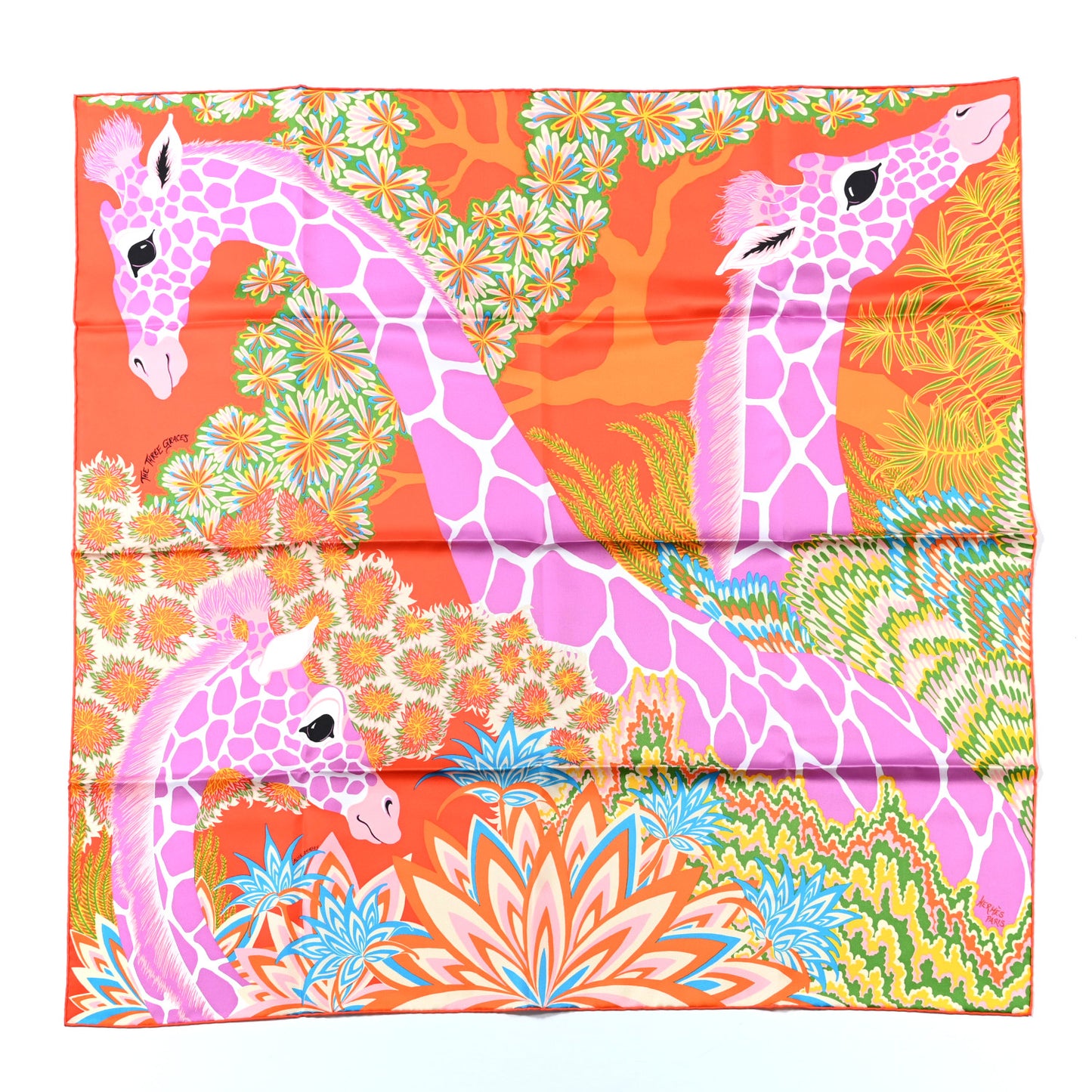 Silk Twill The Three Graces Scarf 90 Orange Vif Mauve