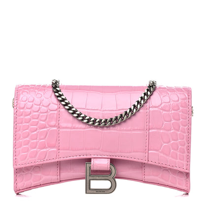 Balenciaga Shiny Calfskin Crocodile Embossed Hourglass Chain Bag Candy Pink 1 of 11
