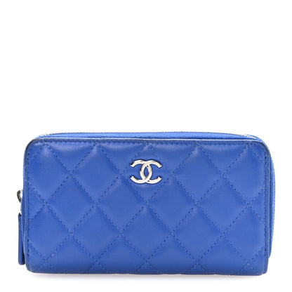 Chanel Lambskin Quilted Medium Zip Around Wallet Blue 1 of 9