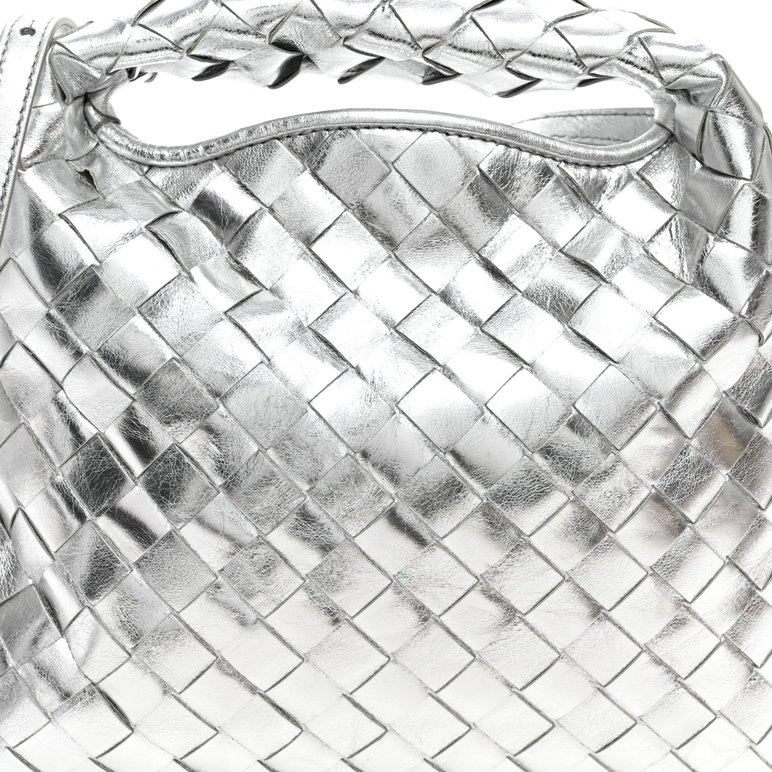 Bottega Veneta Metallic Lambskin Intrecciato Mini Hop Silver 7 of 9