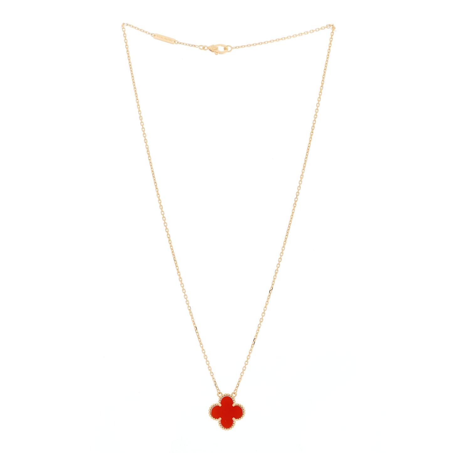 18K Yellow Gold Carnelian Vintage Alhambra Pendant Necklace