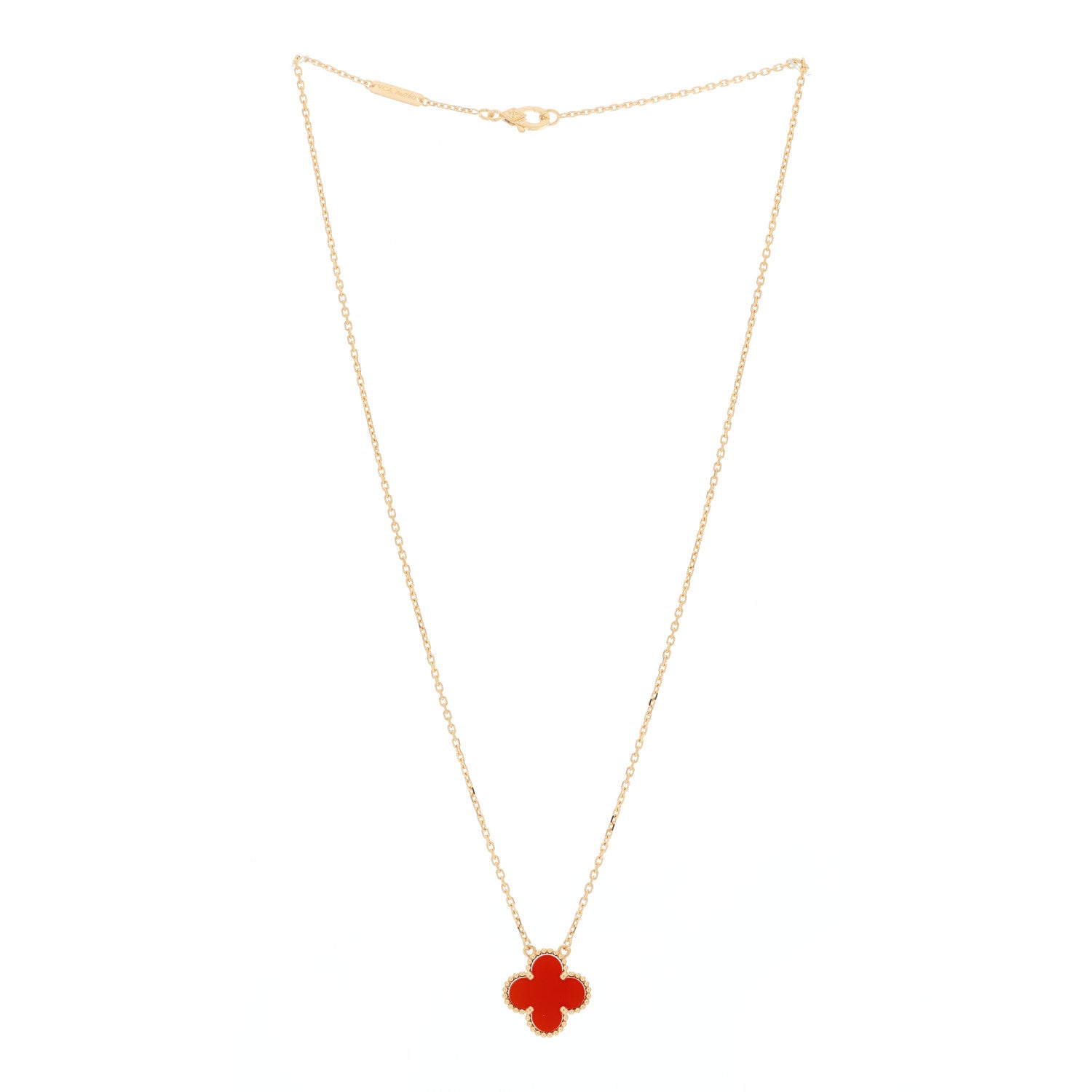 Van Cleef & Arpels 18K Yellow Gold Carnelian Vintage Alhambra Pendant Necklace 2 of 6