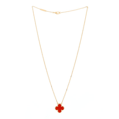 Van Cleef & Arpels 18K Yellow Gold Carnelian Vintage Alhambra Pendant Necklace 2 of 6