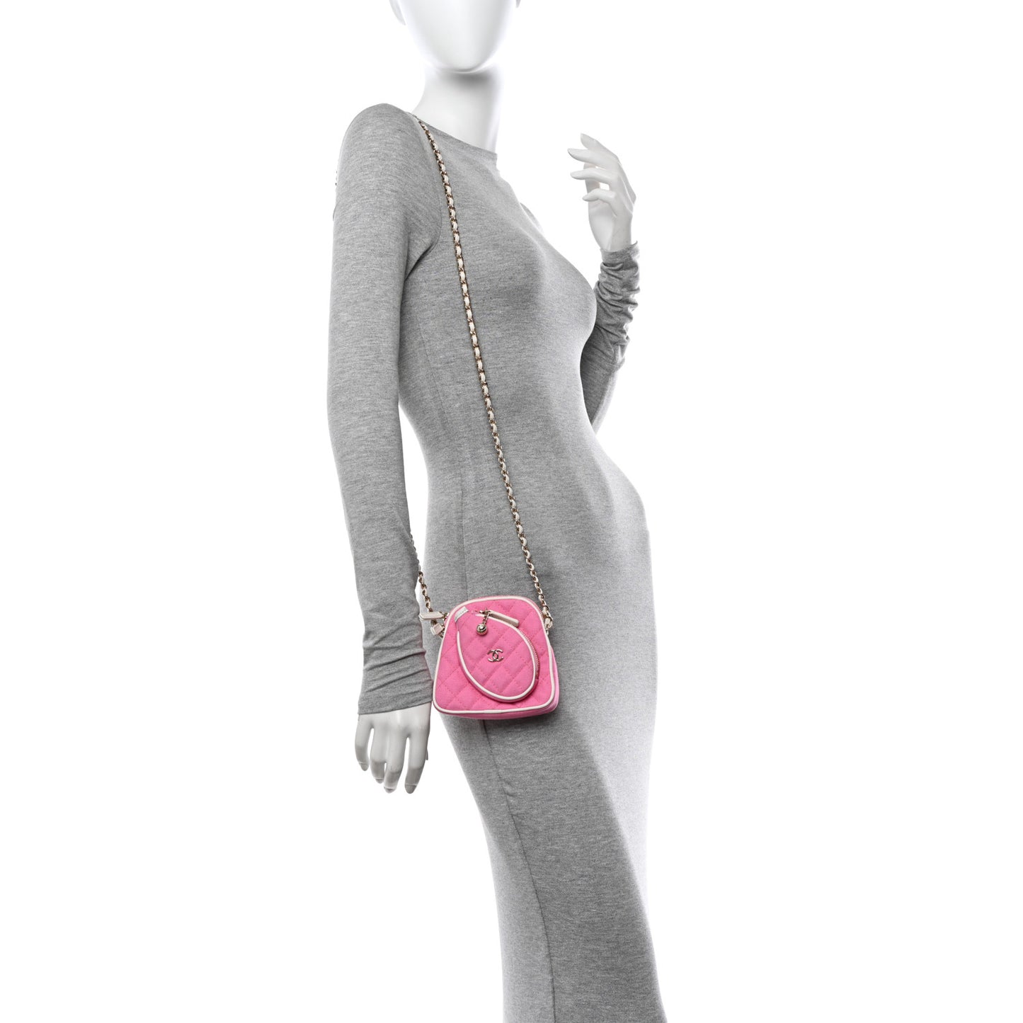 Canvas Calfskin Tennis Racket Clutch With Chain Pink White