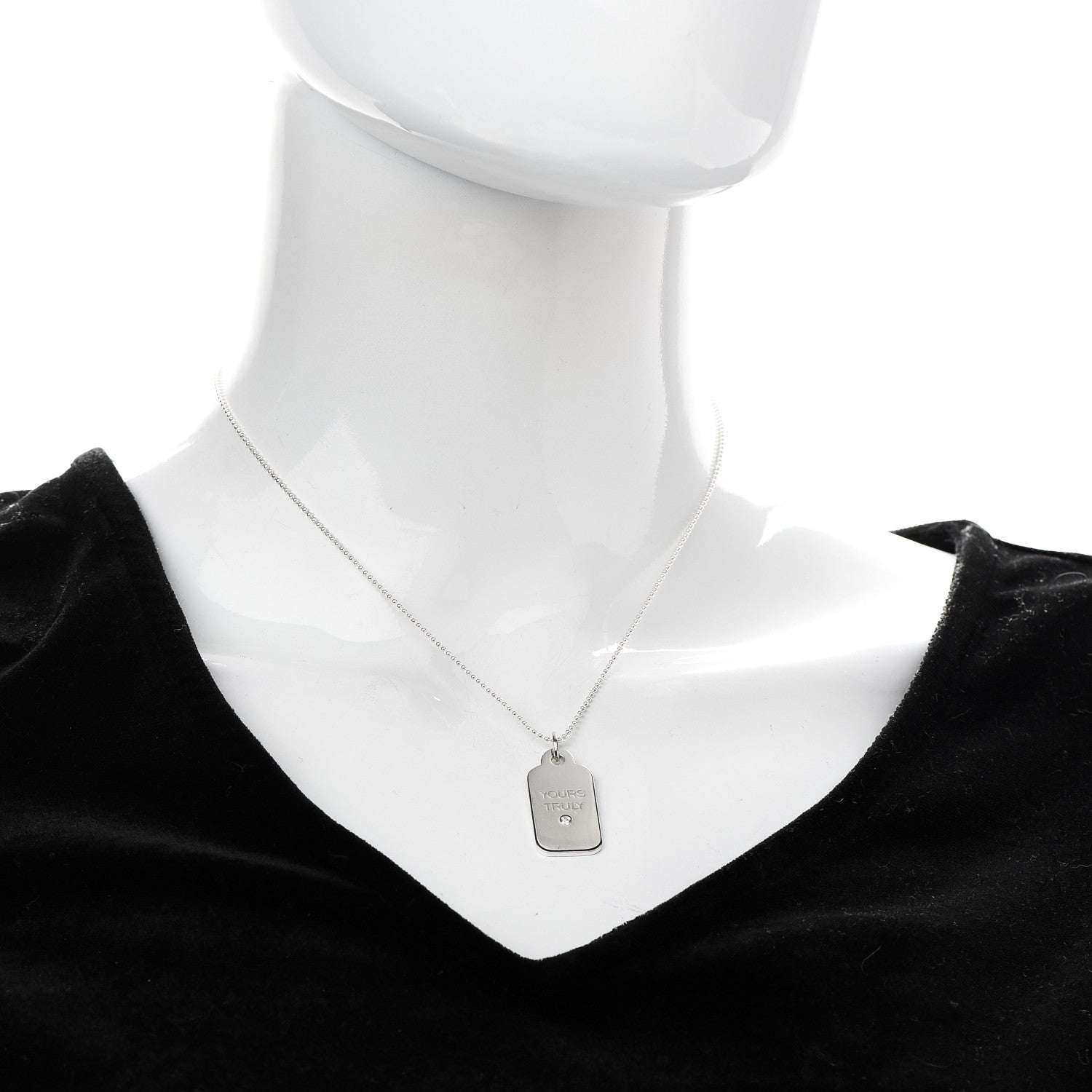 Tiffany Sterling Silver Diamond Yours Truly Charm Necklace 2 of 7